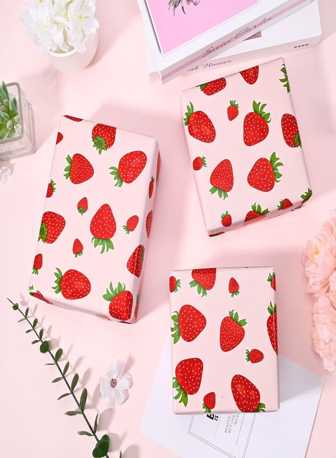 Sanixin Strawberry Wrapping Paper 17In x 32.8Ft Pink Red Strawberry Gift Wrap Paper Fruit Art Paper for Summer Baby Shower Birthday Party Holidays DIY Craft - Image 5